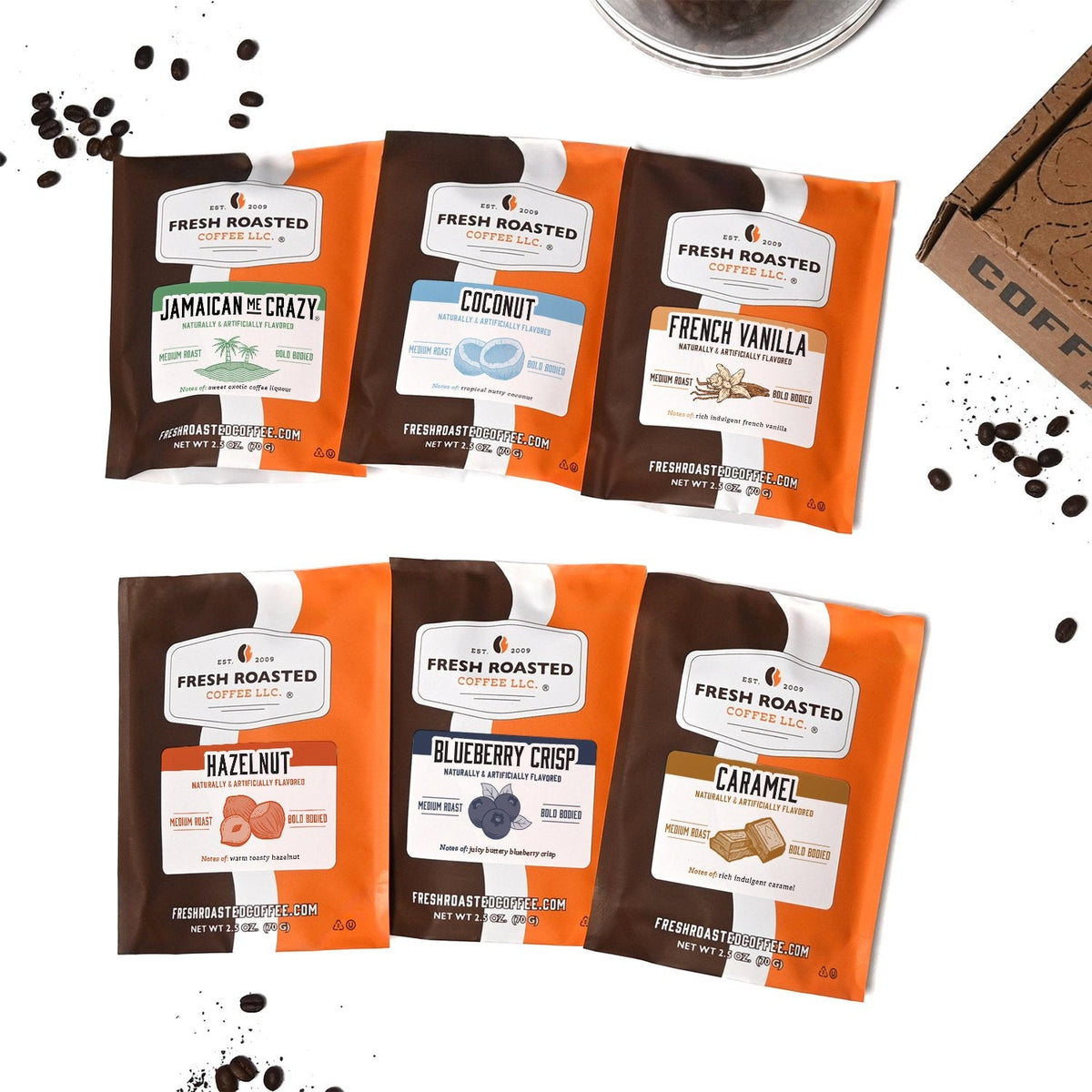 Fresh Roasted Six Pack Sampler - Flavored Coffee Starter Pack